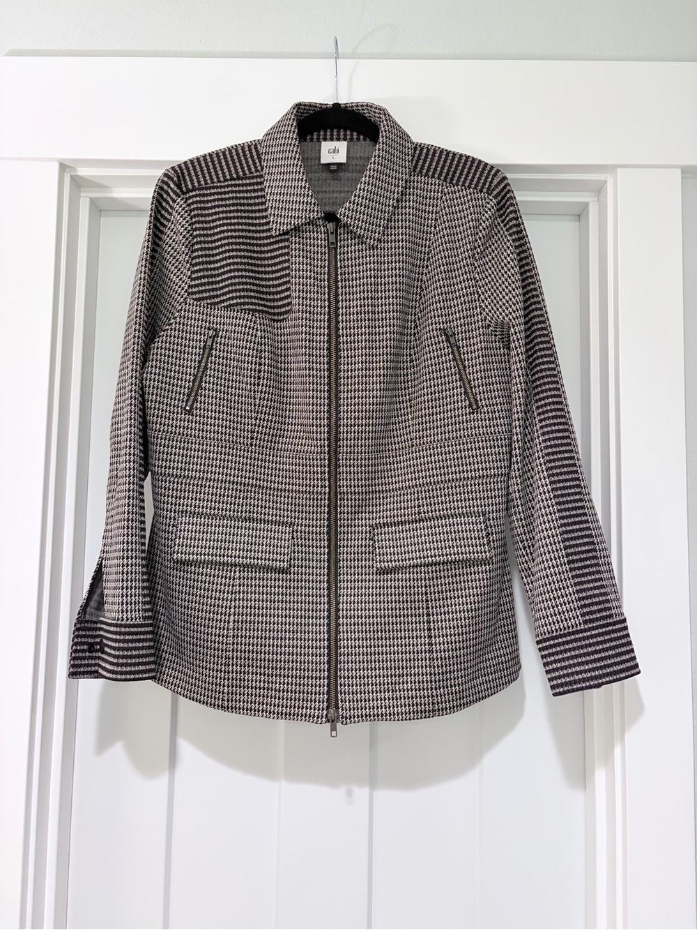Cabi Baron Blazer Houndstooth Zip-Front Jacket. Large. Style 4496.